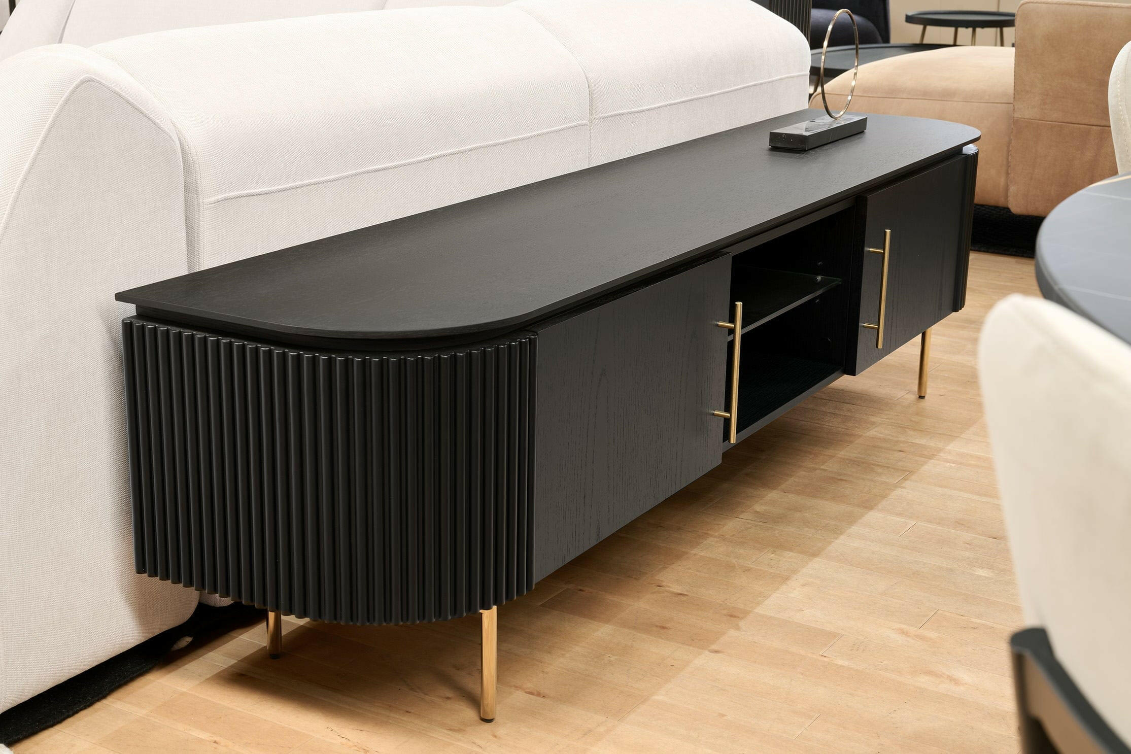 Lantine TV Unit - Black Oak & Brass