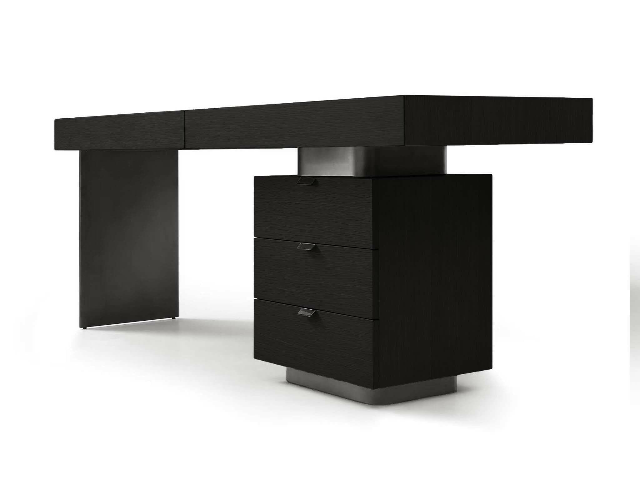 Oston Office Desk - Smoke Oak - Right Hand Drawers