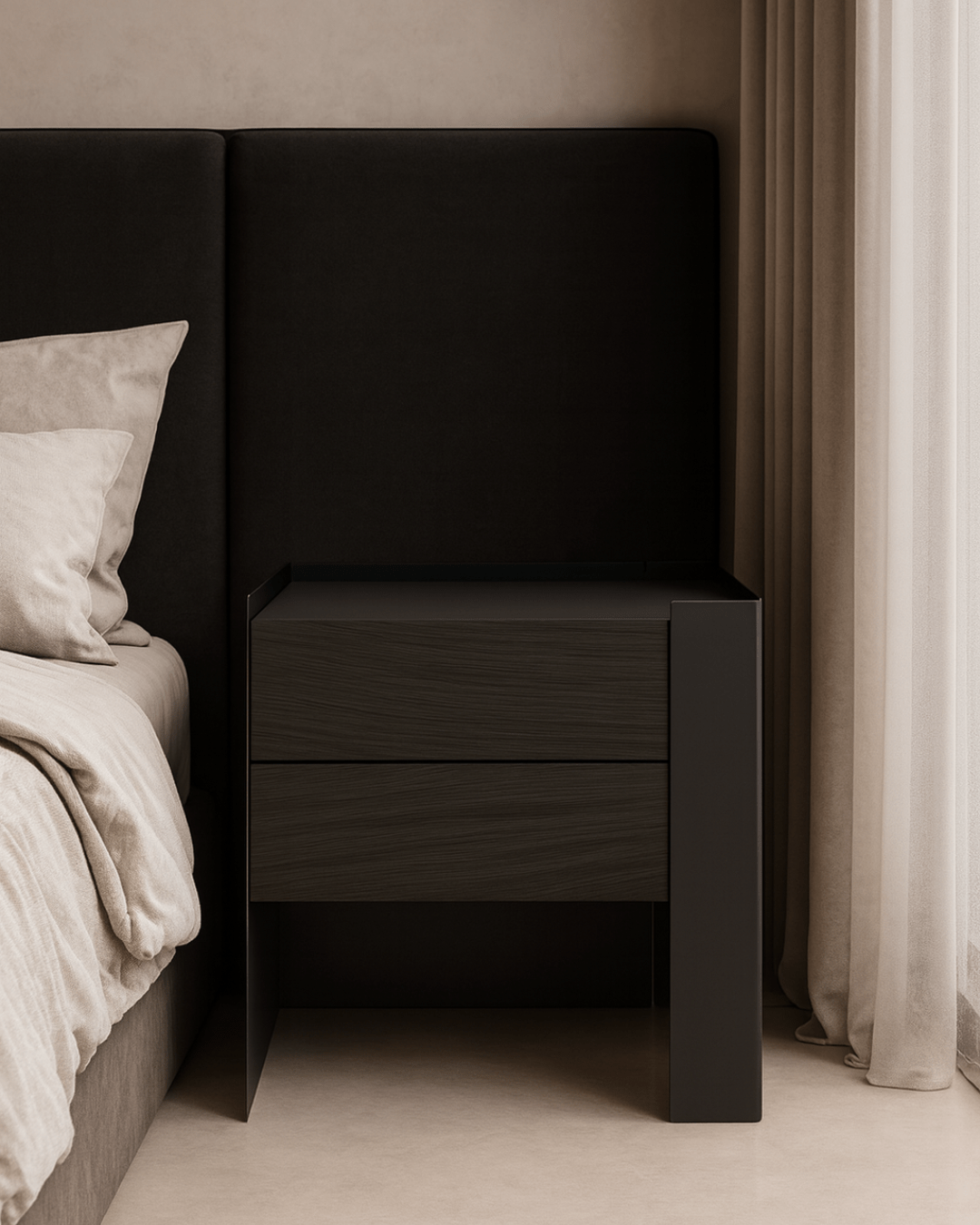 Tunica Bedside Table - Black Oak - Pair