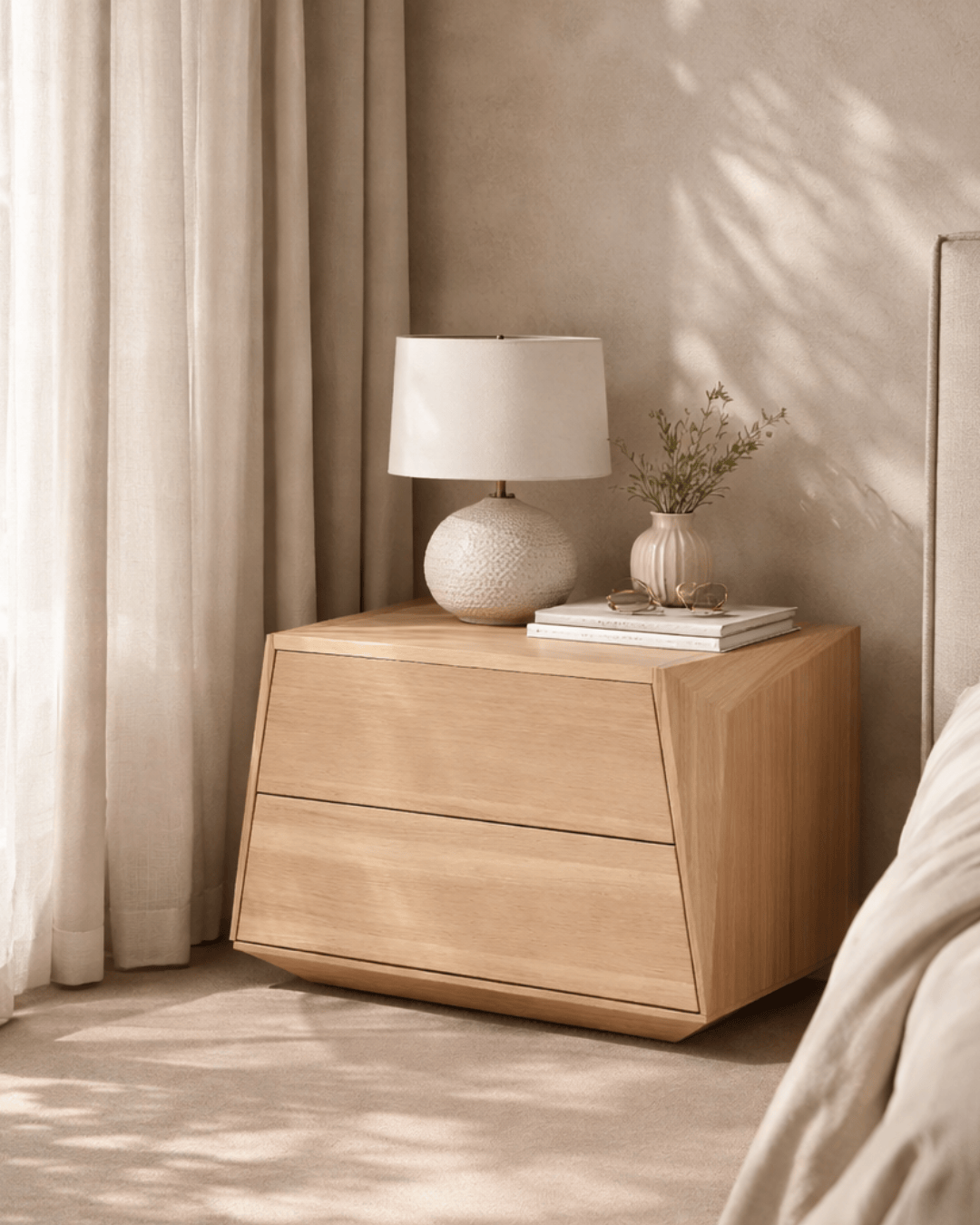 Madon Wide Bedside Table 700mm - Ash Oak