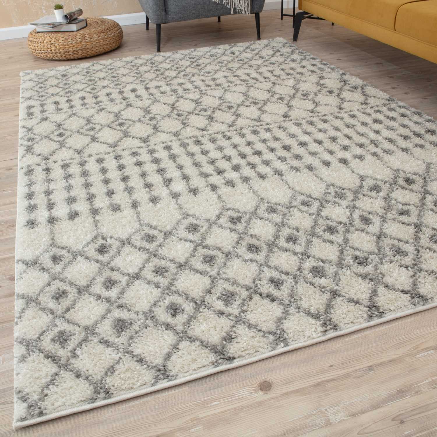 Moroccan Ivory Grey Shaggy Rug | 1000