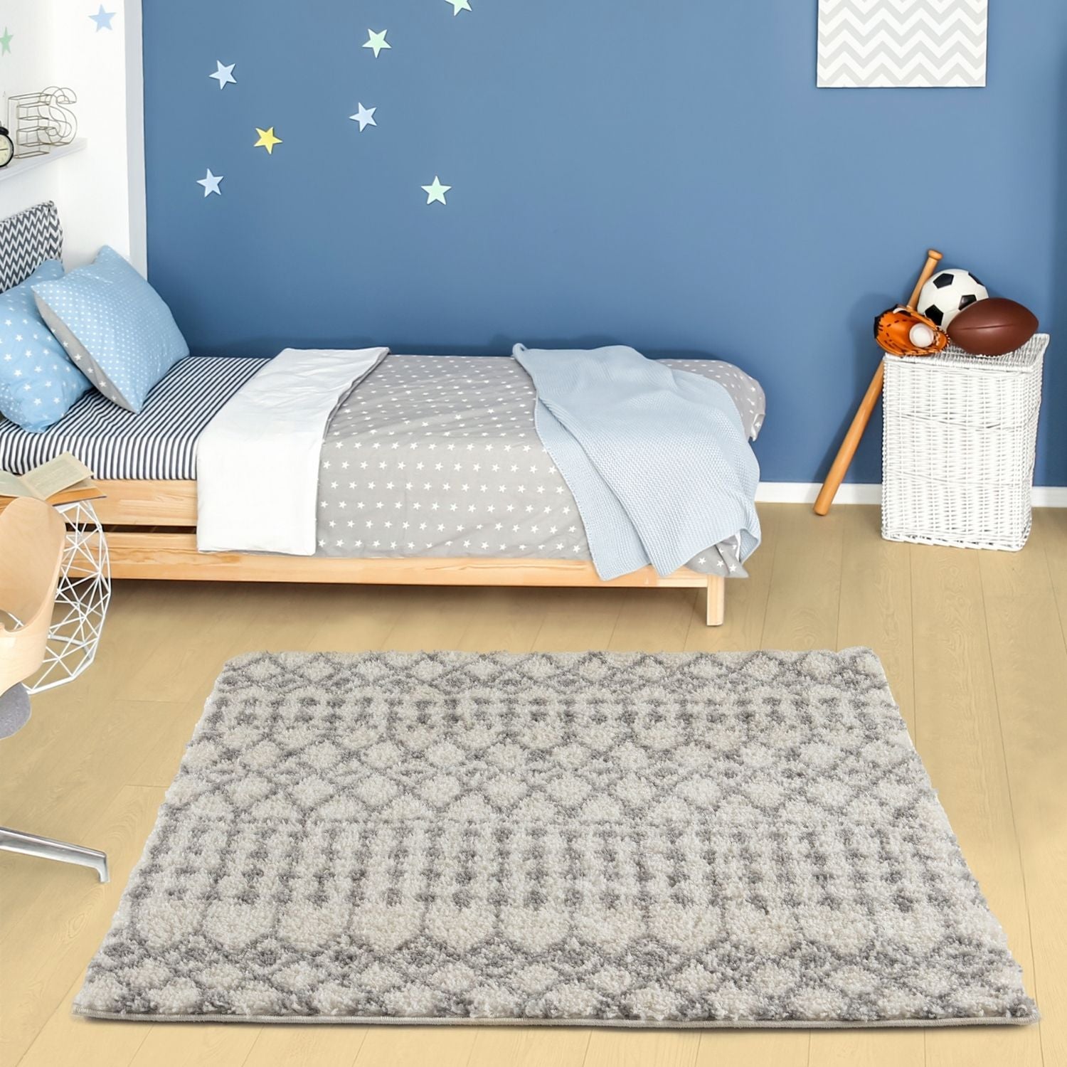 Moroccan Ivory Grey Shaggy Rug | 1000