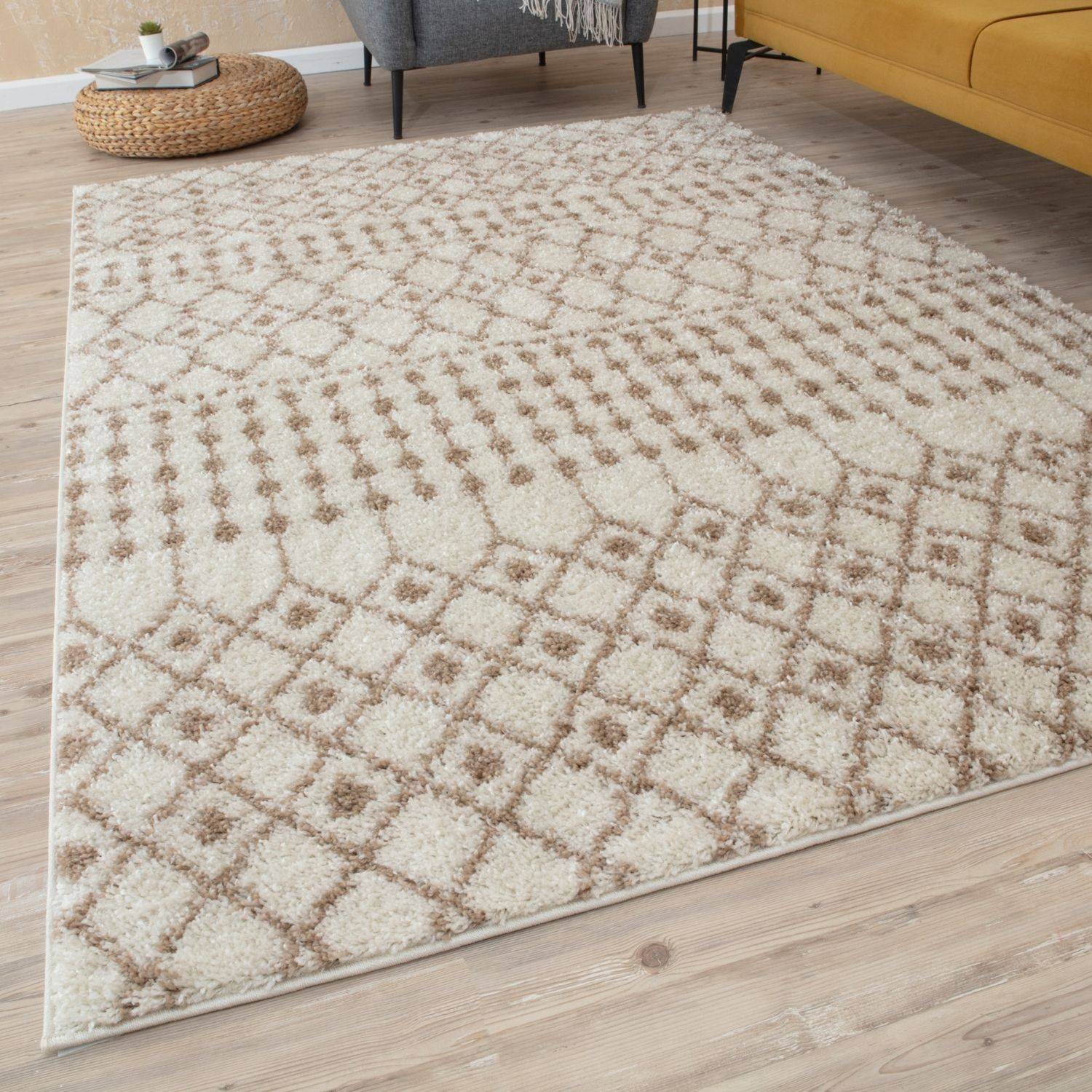 Moroccan Ivory Beige Shaggy Rug | 1030