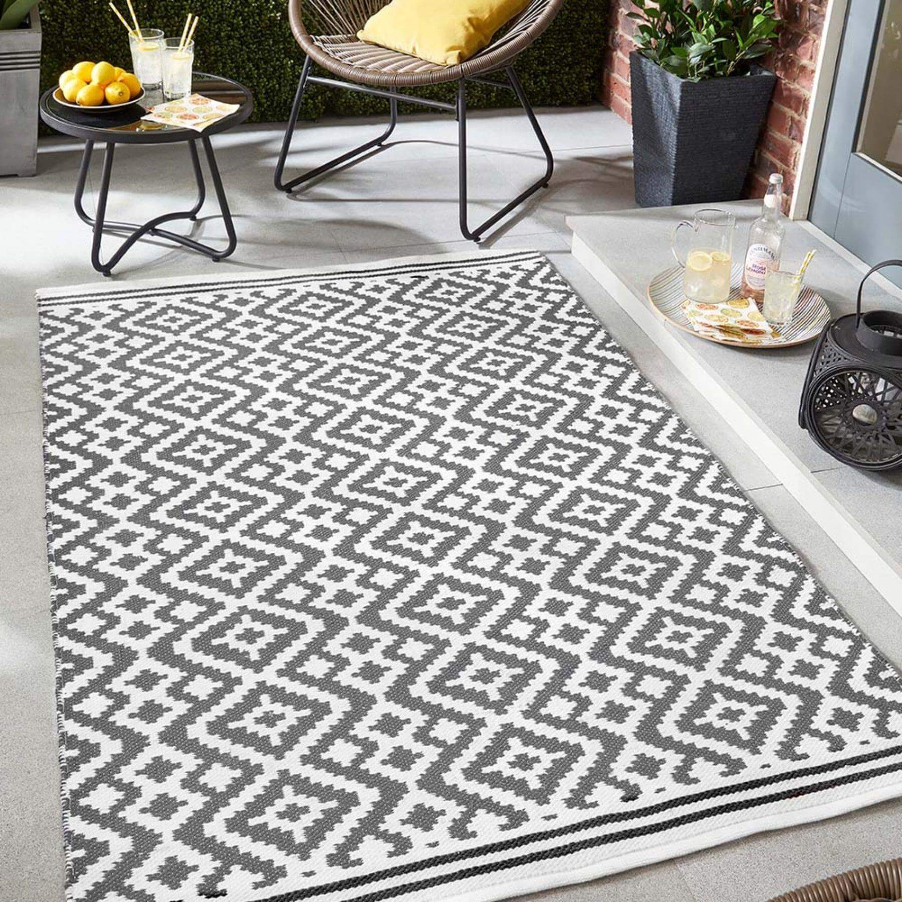 Aztec Grey Outdoor Rug
