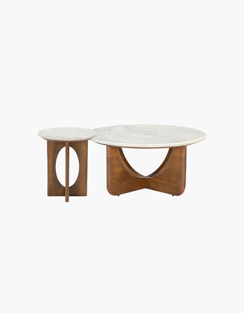 Ranjit Round Nesting Coffee Table Set, Marble & Wood