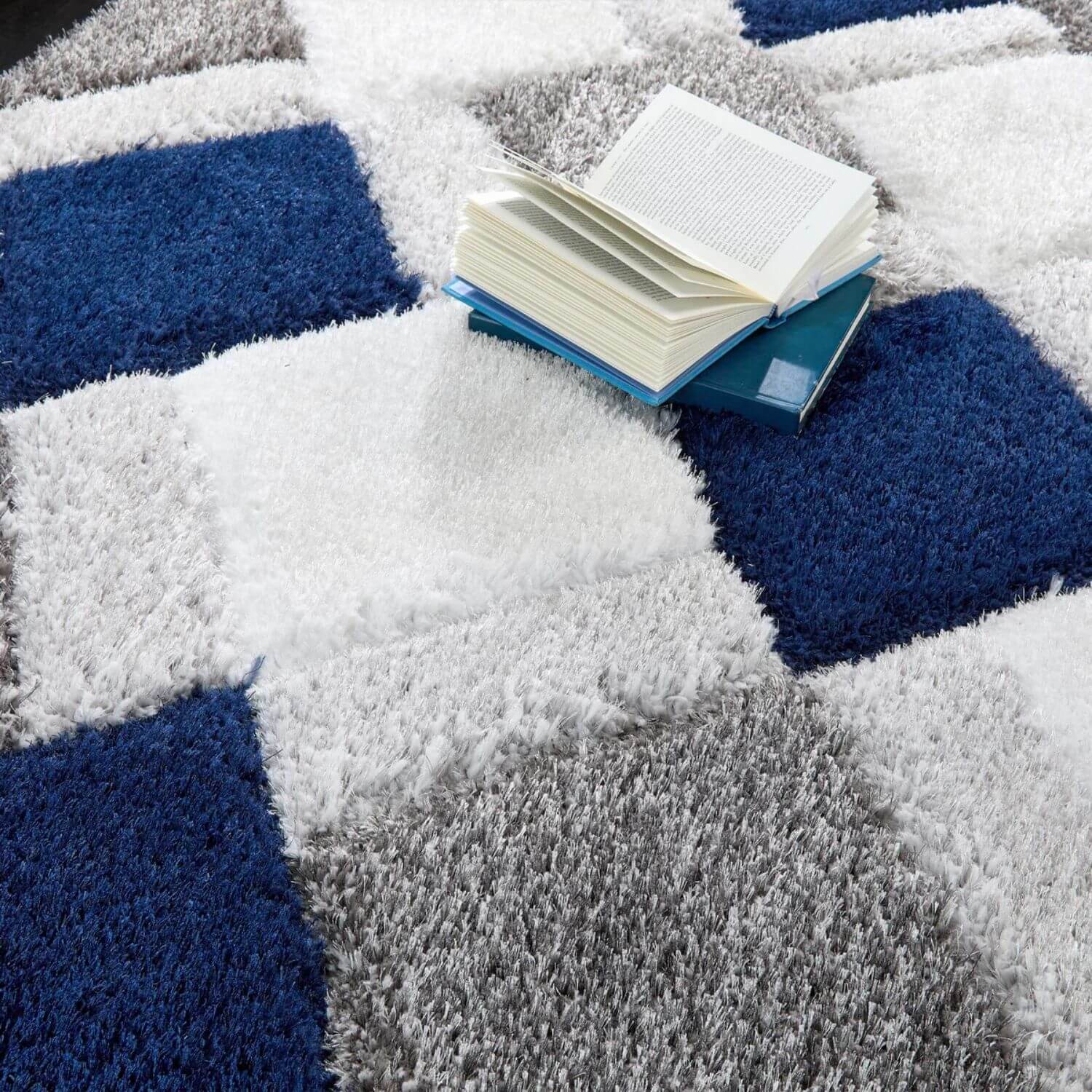 3D Navy Geometric Shaggy Rug