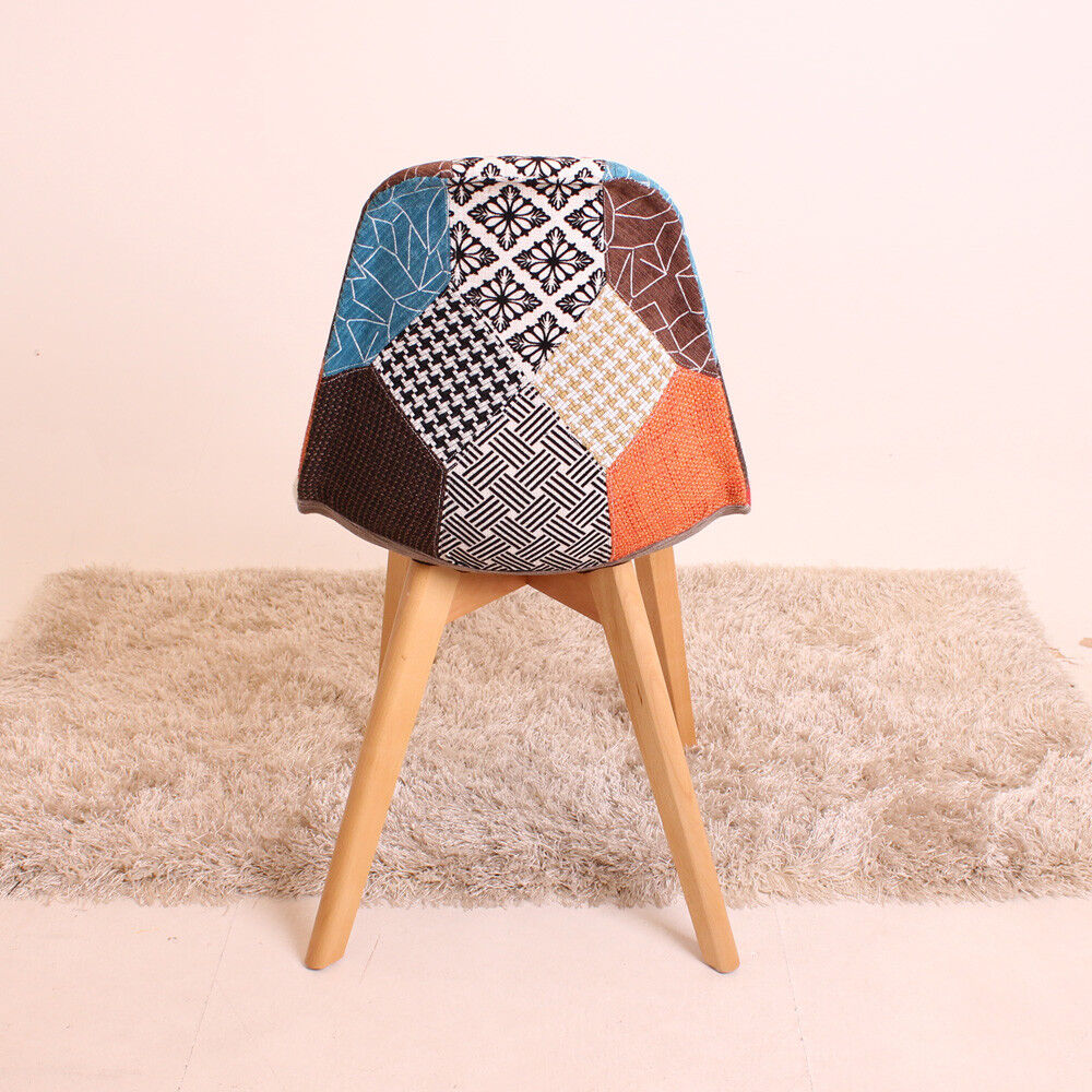 Patchwork Halo Dining Set Includes a Black Dining Table & Set of 4 Multicolour Fabric Chairs