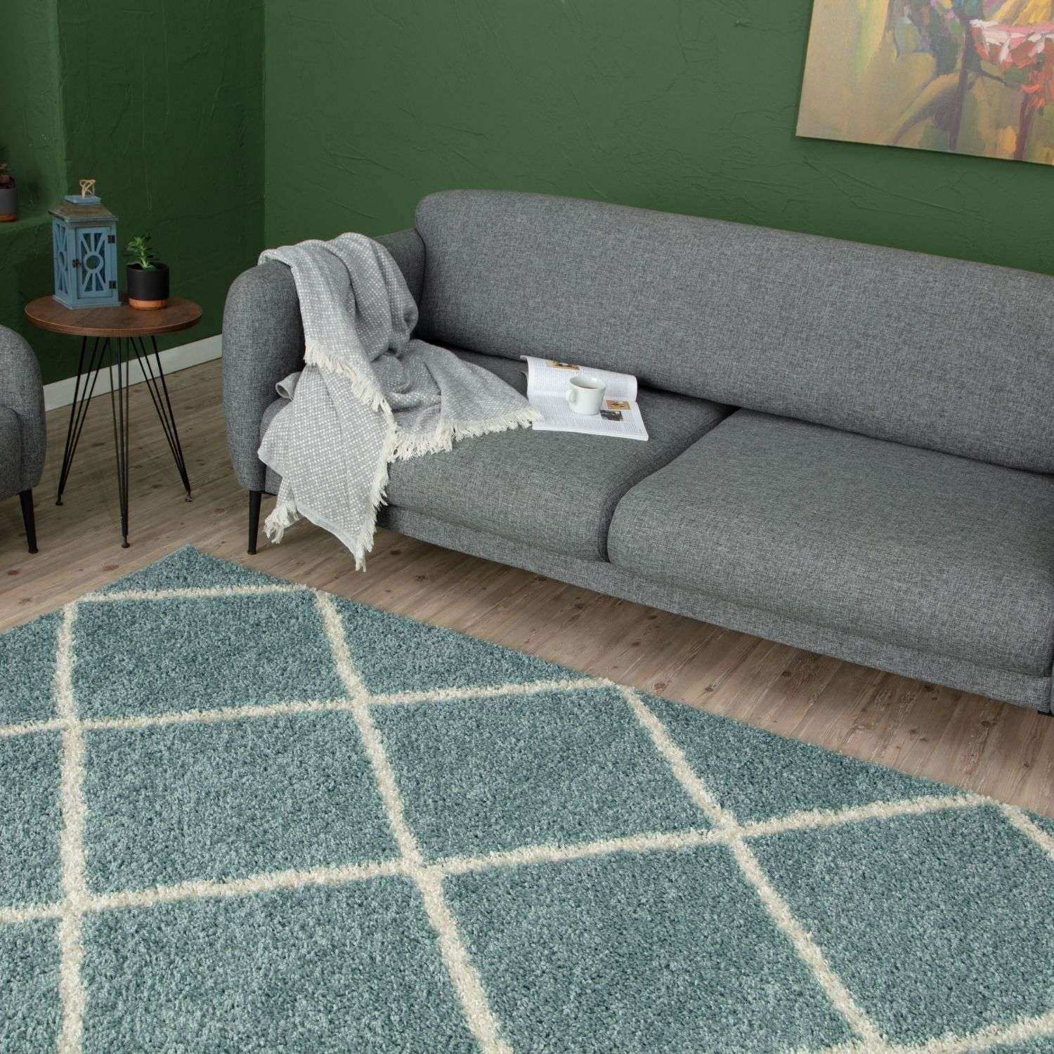 Moroccan Duck Egg Blue Shaggy Rug | 550