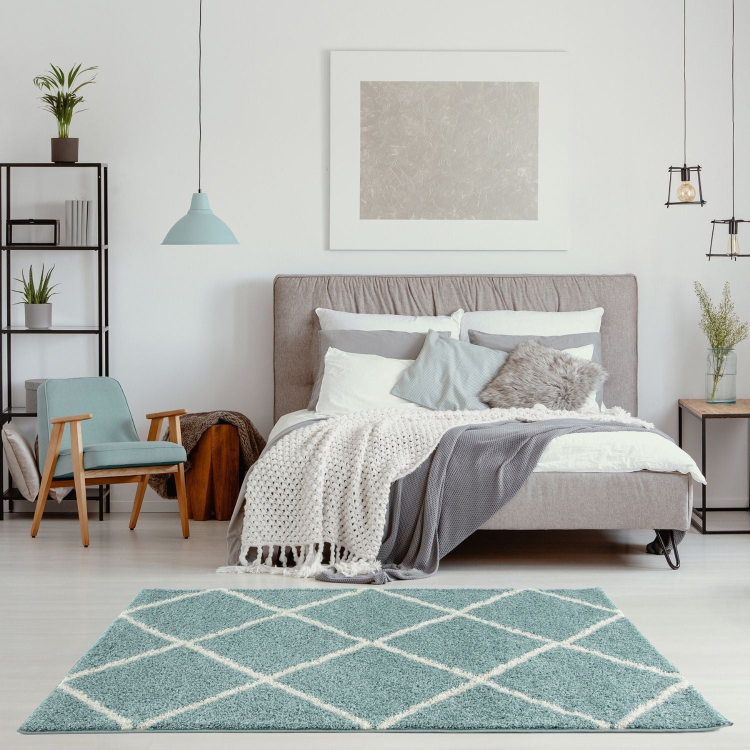 Moroccan Duck Egg Blue Shaggy Rug | 550