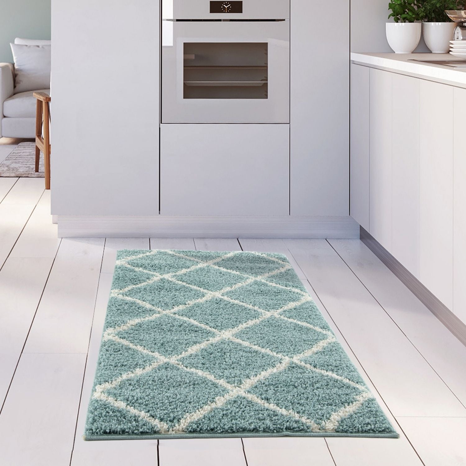 Moroccan Duck Egg Blue Shaggy Rug | 550