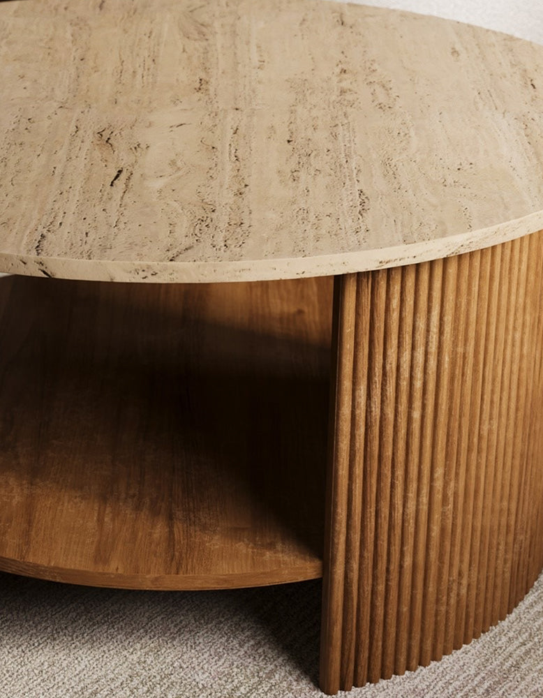 Schaefer Round Coffee Table With Storage, Travertine