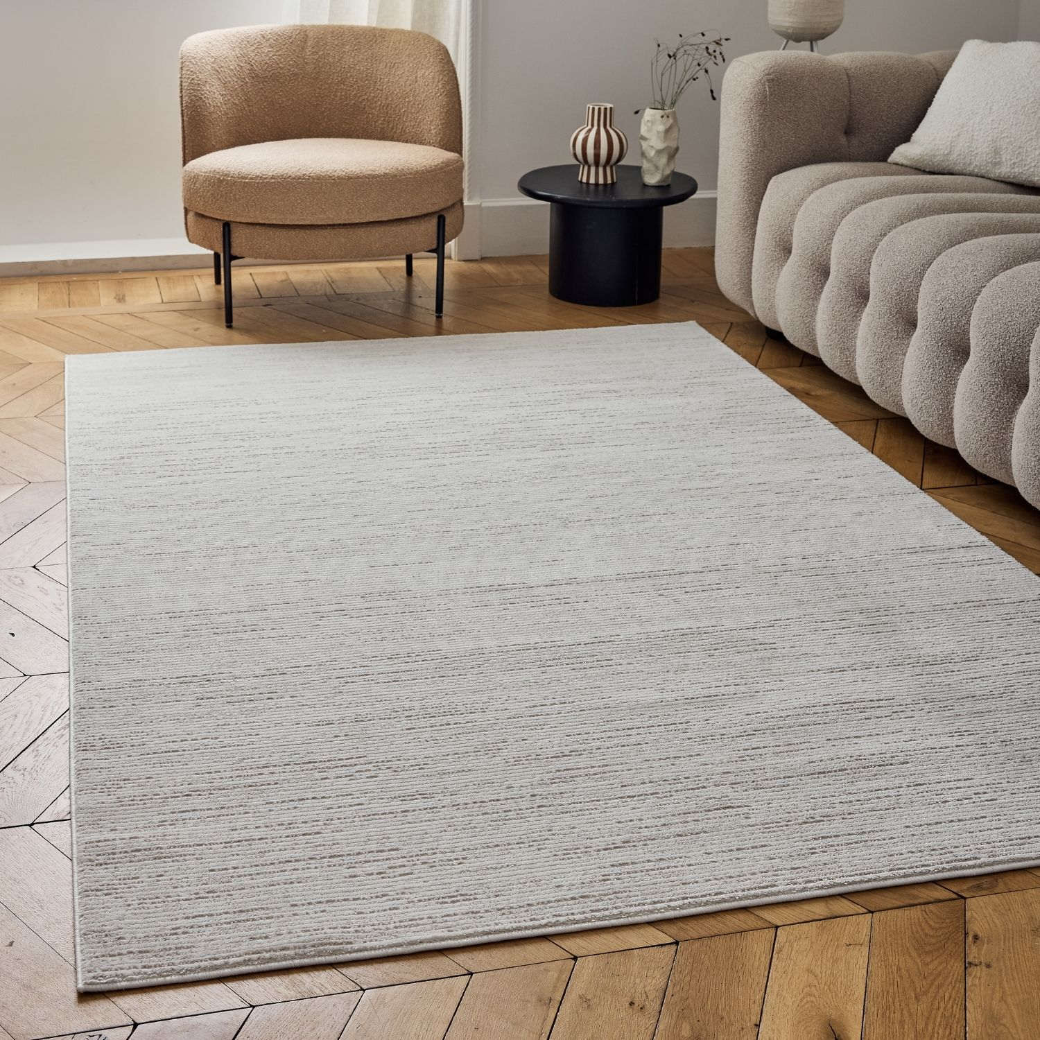 Carmel Cream-Beige Striped Rug | 6010