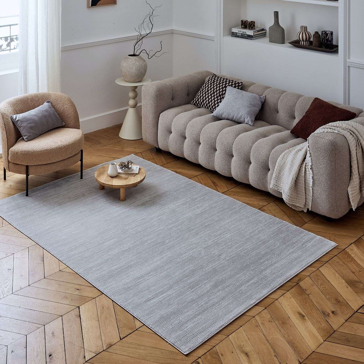 Carmel Grey-Cream Striped Rug | 6020