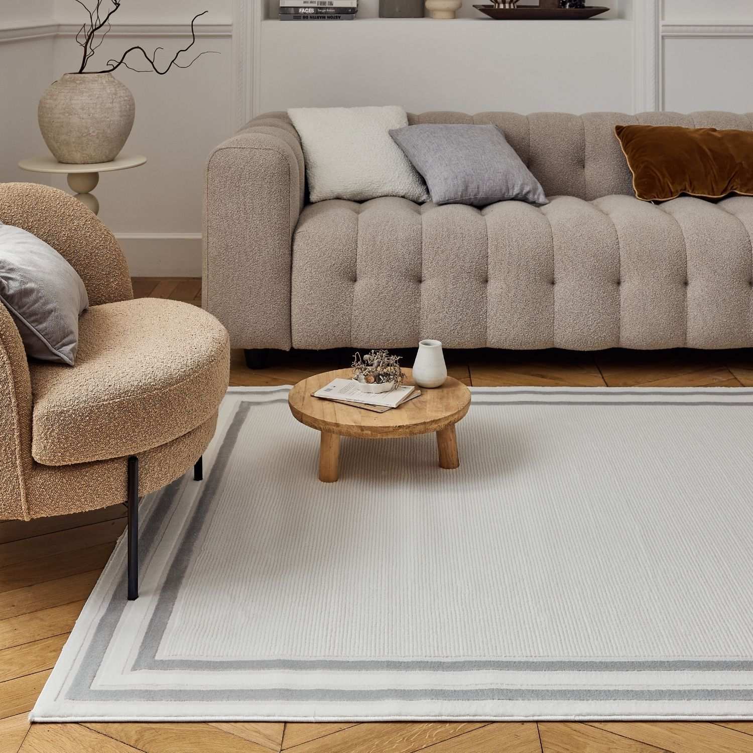 Carmel Cream-Grey Bordered Rug | 6060