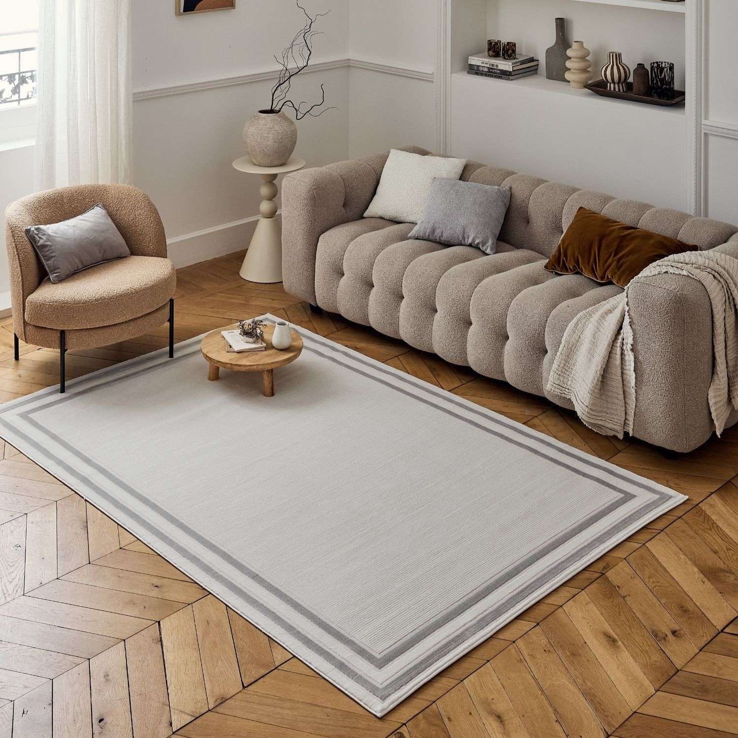 Carmel Cream-Grey Bordered Rug | 6060