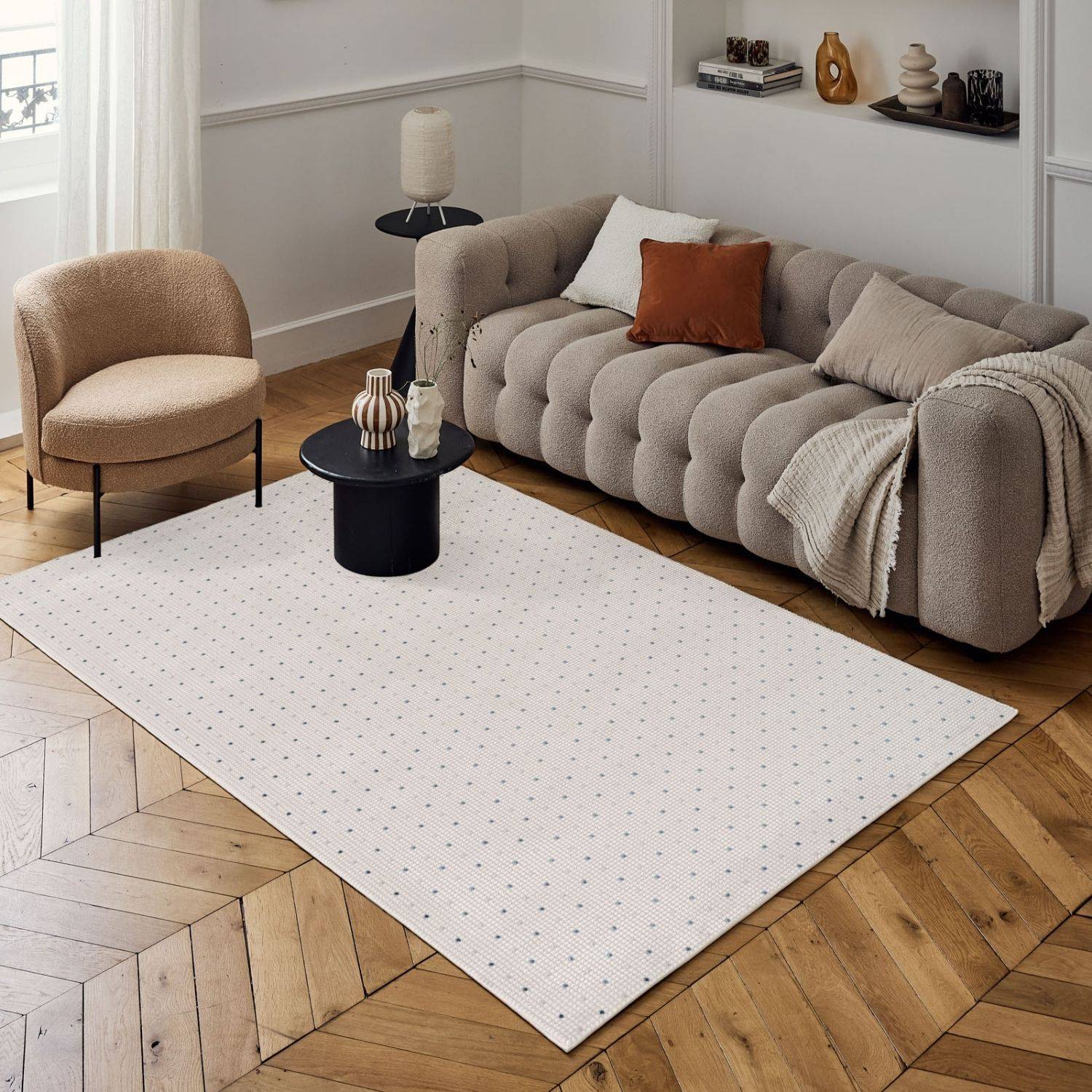Carmel Cream-Blue Dots Rug | 6080