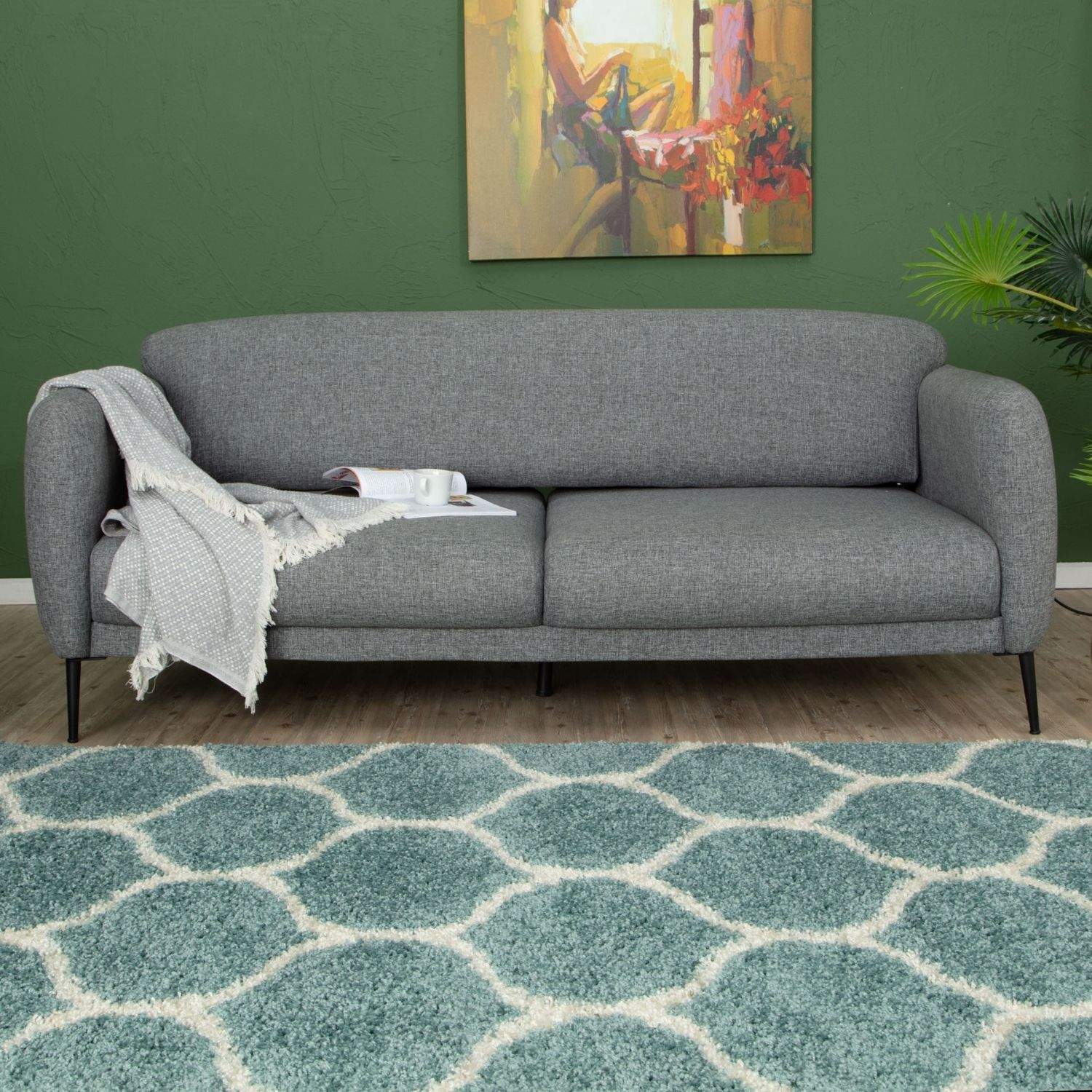 Moroccan Duck Egg Blue Shaggy Rug | 650