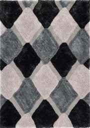 3D Grey Geometric Shaggy Rug