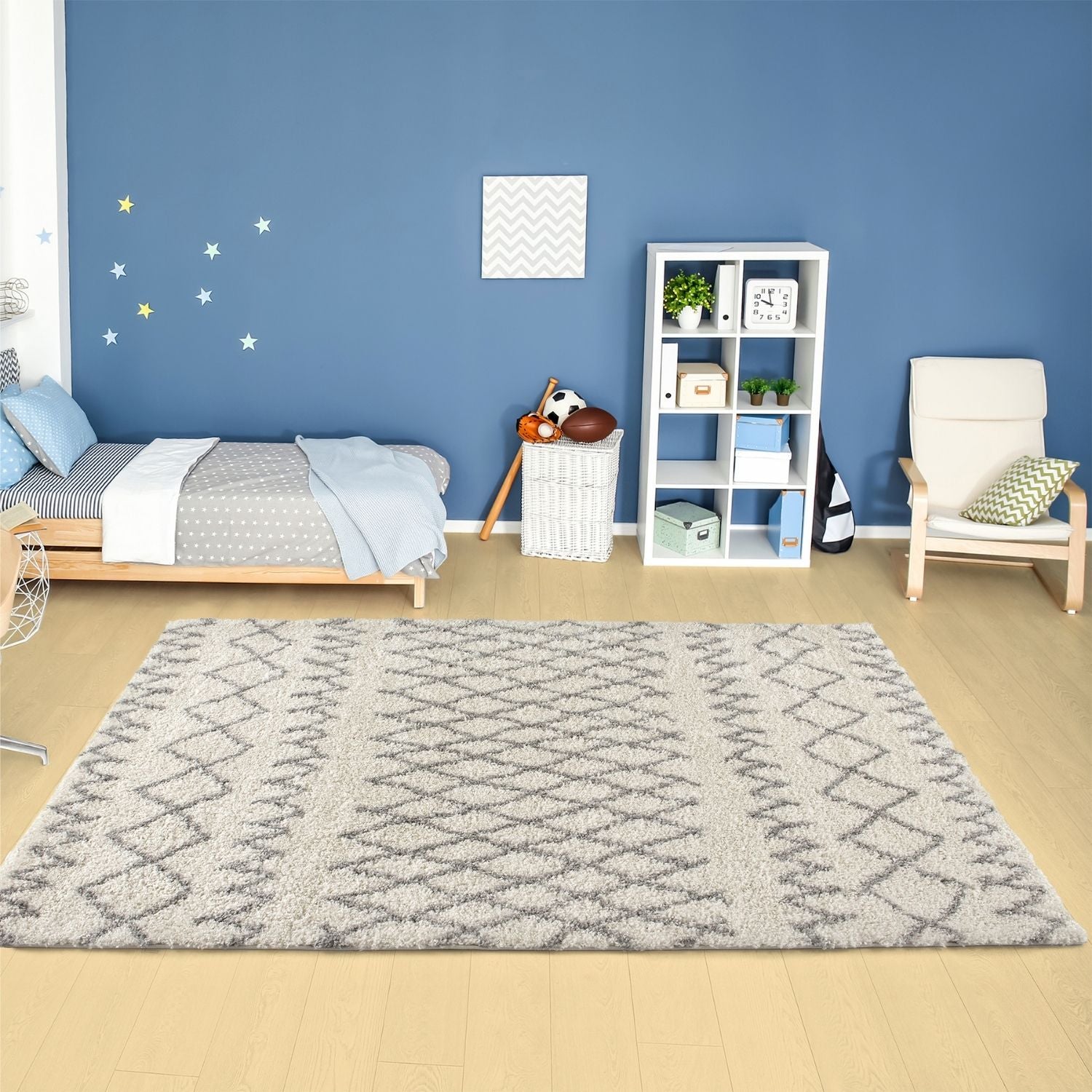 Moroccan Ivory Grey Shaggy Rug | 900