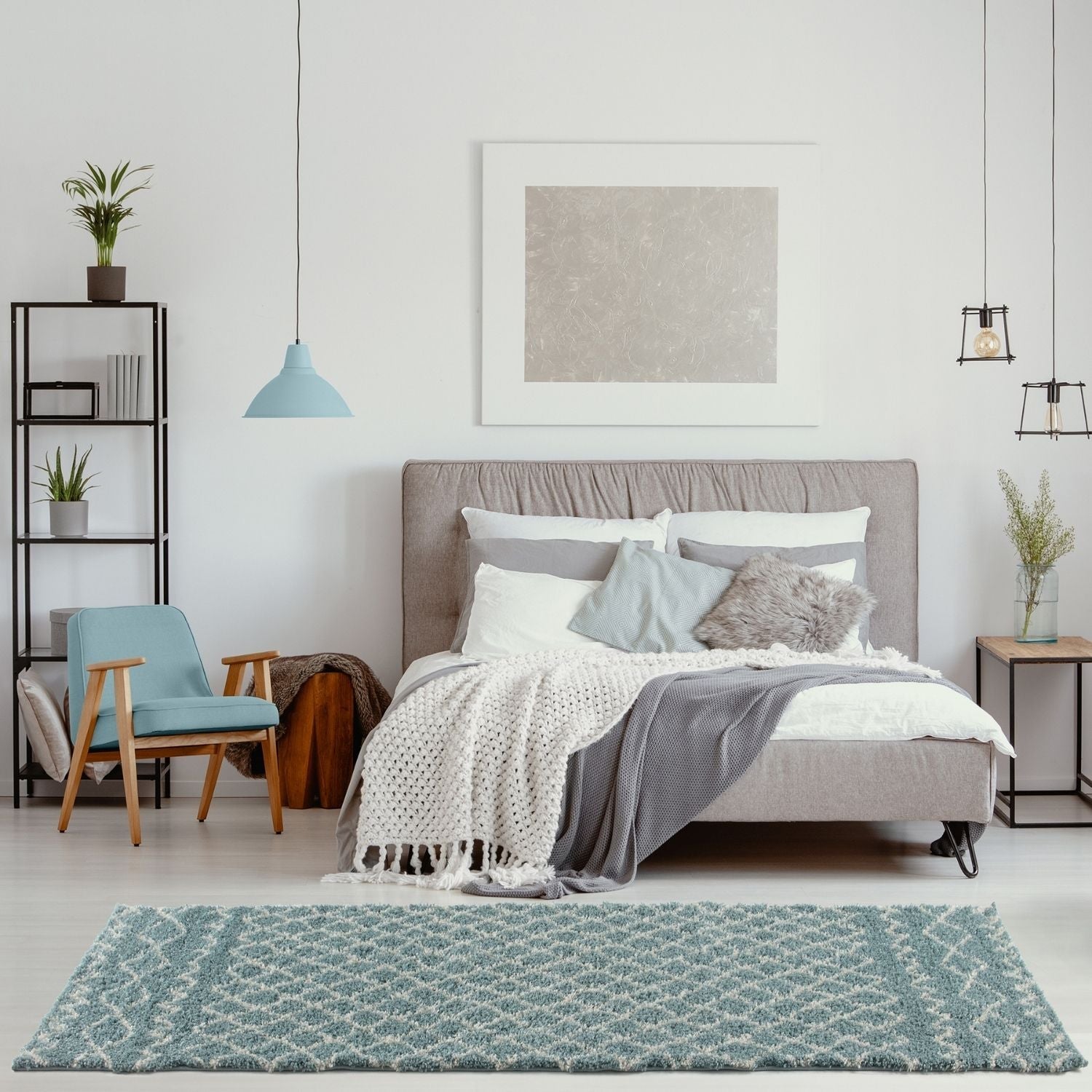 Moroccan Duck Egg Blue Shaggy Rug | 950