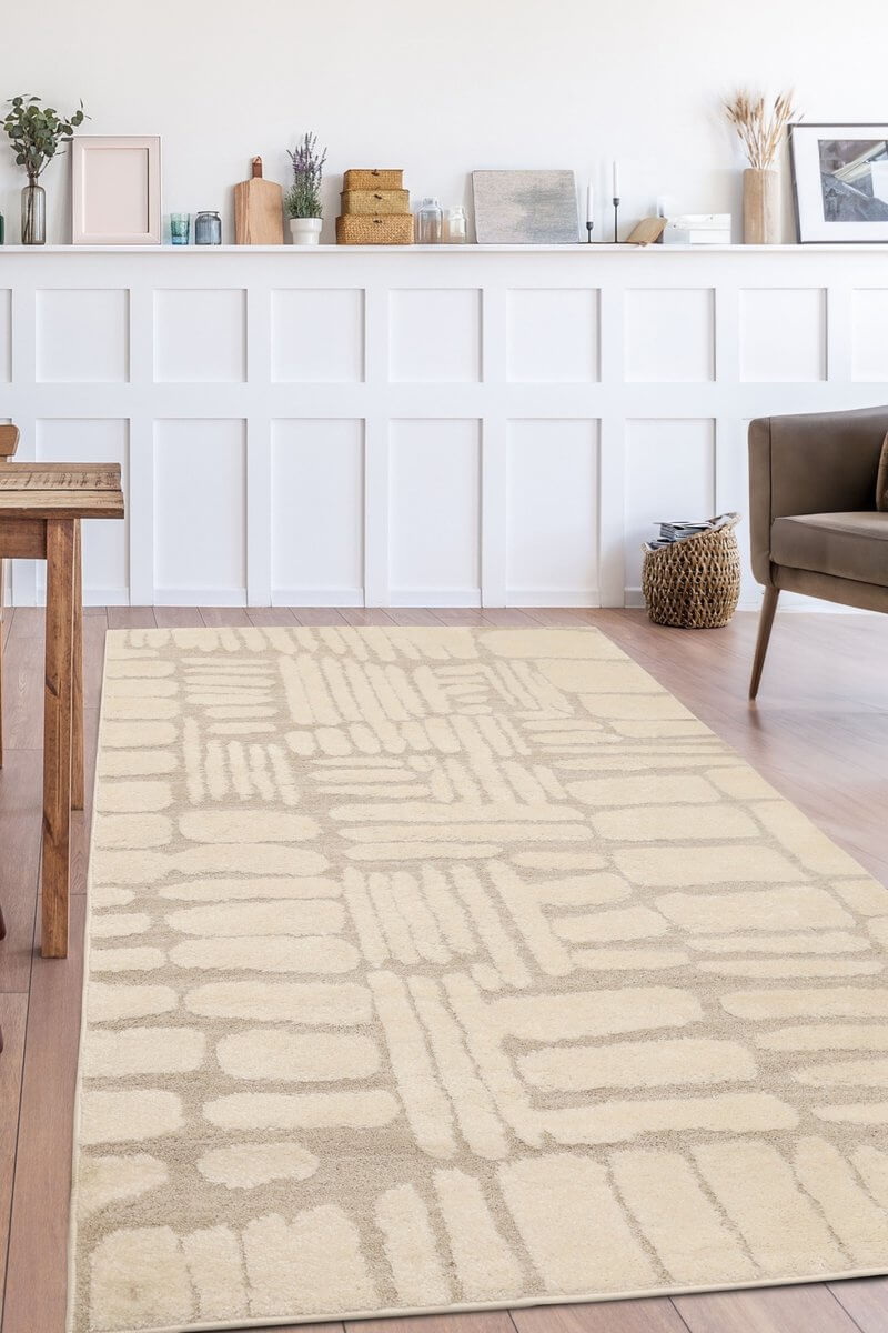 Ava Pave Wave Illusion Rug – Cream Abstract