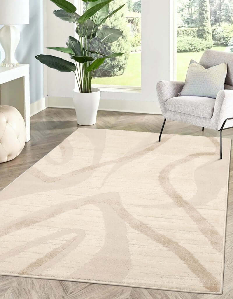 Ava Pave Wave Illusion Rug – Cream Abstract