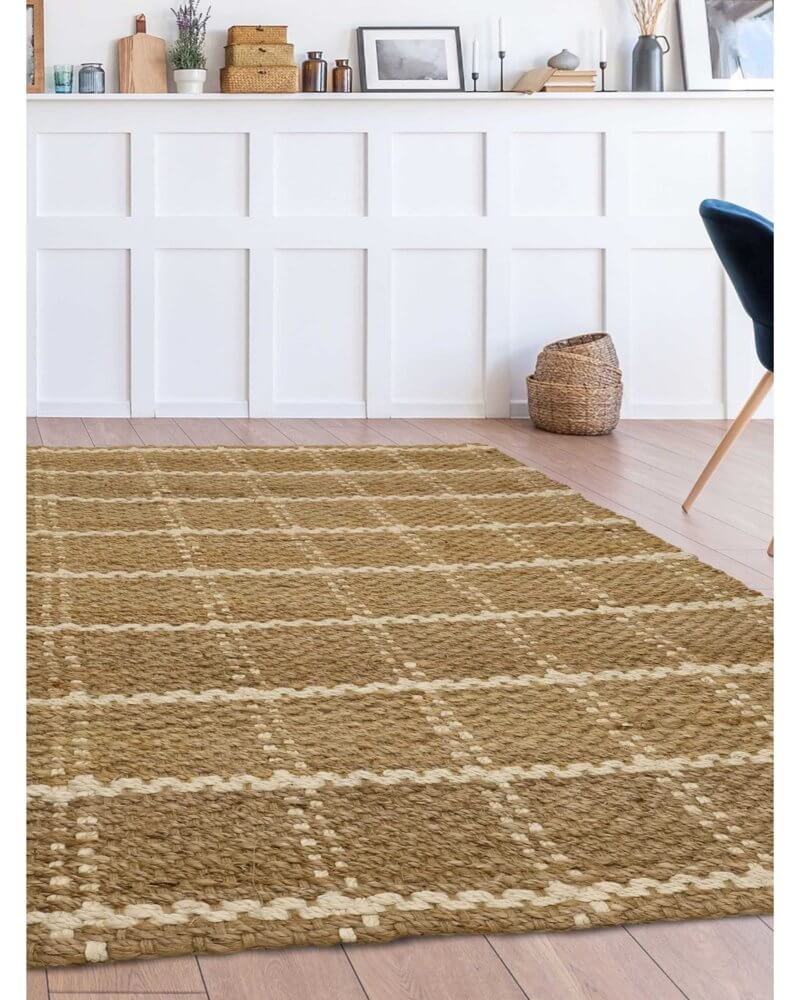 Jute Check Natural Rug Striped & Geometric Handwoven
