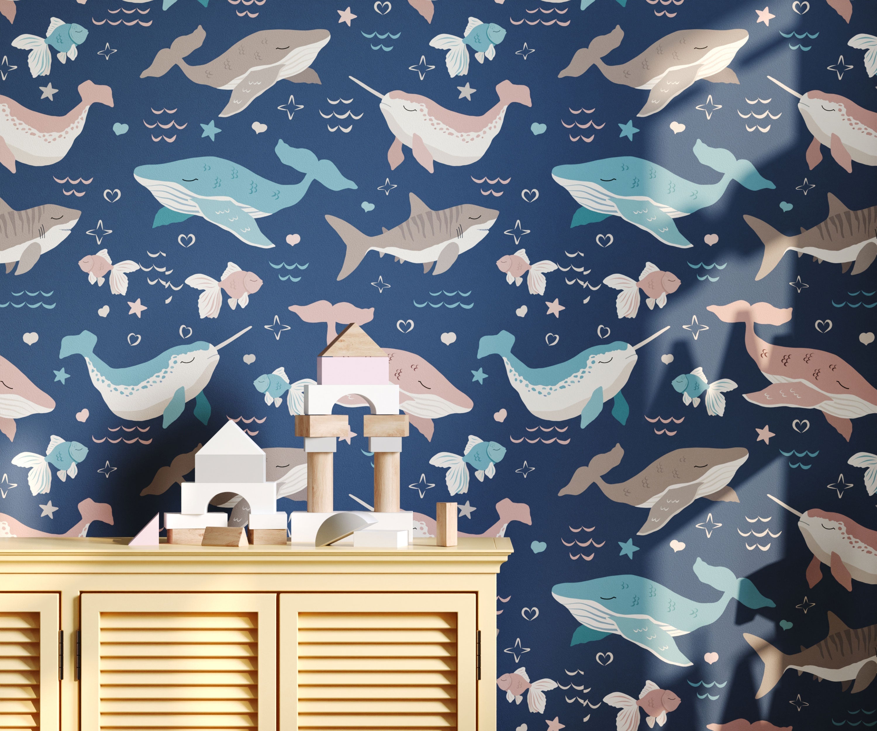 Bobbi Beck Moby Children's Whale Luxury Wallpaper