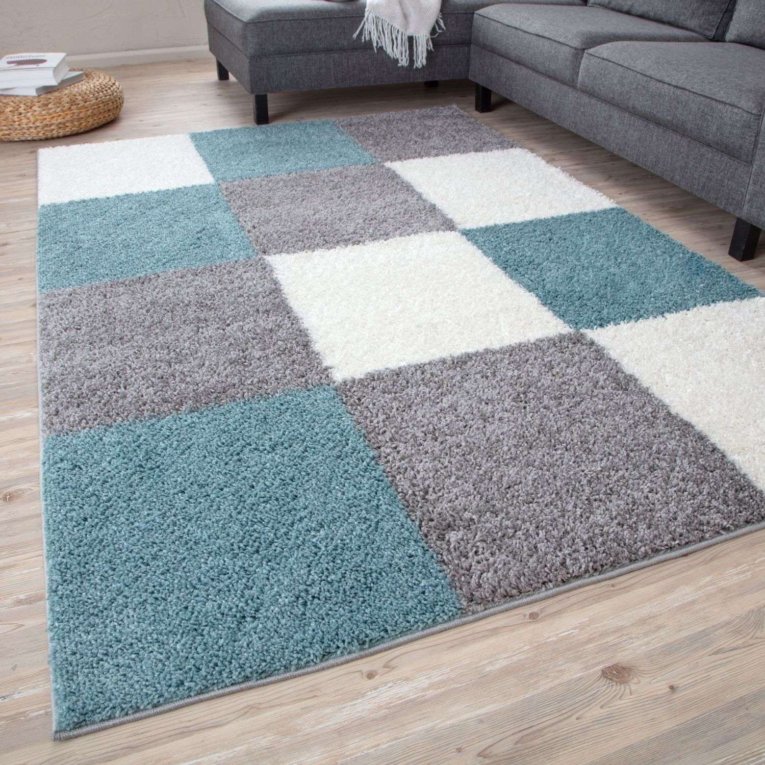 Myshaggy Geometric Duck Egg Blue Rug