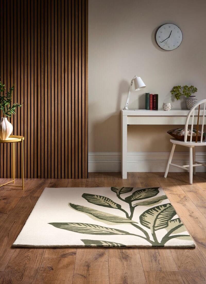 Paradise Leaf Hand-Tufted Wool Rug – Cream/Green