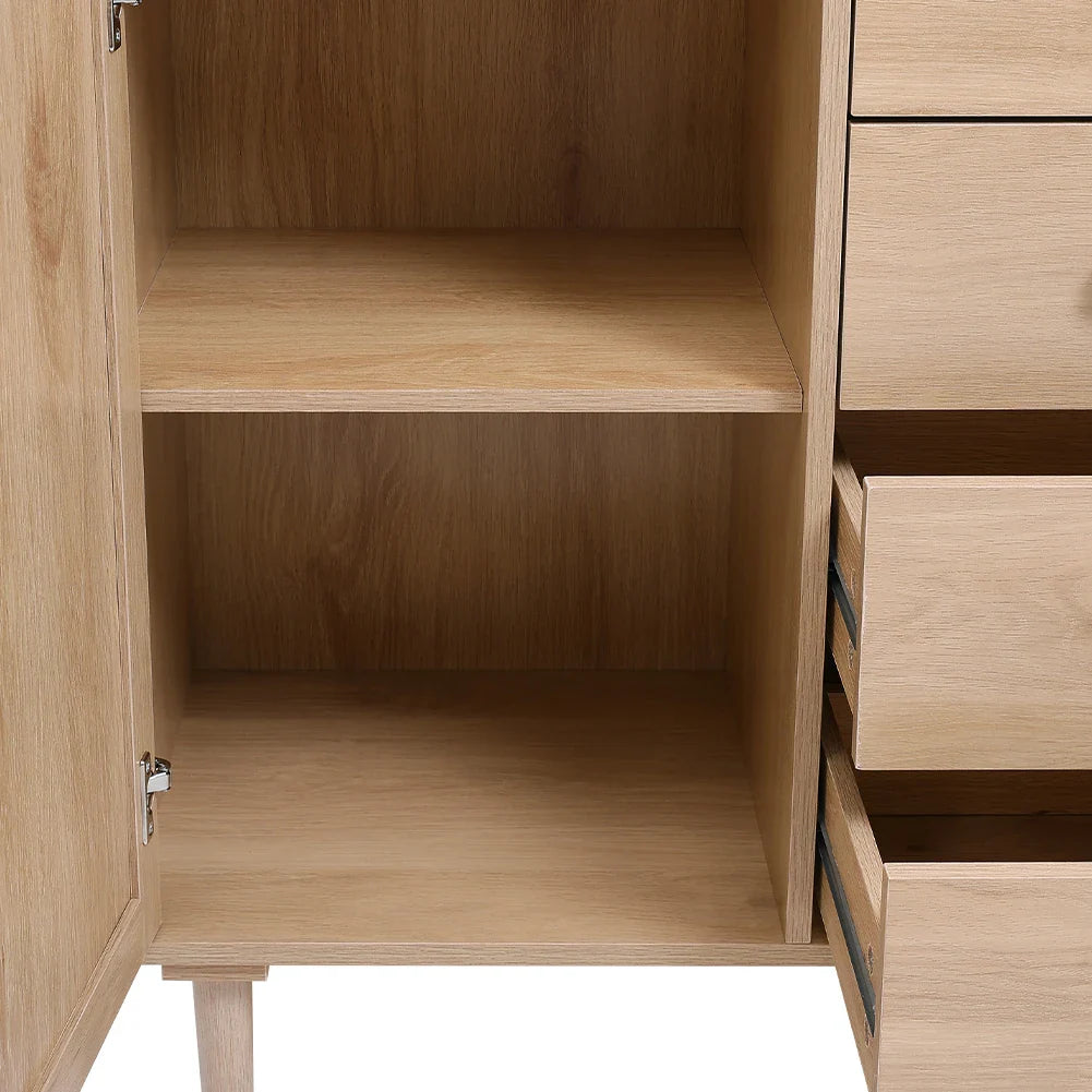 Wood and Rattan Accent Side Cabinet