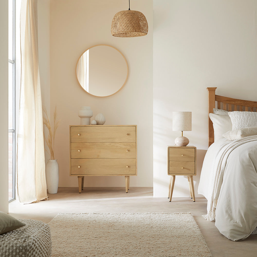 Scandinavian Light Oak Logan Narrow Bedside Table