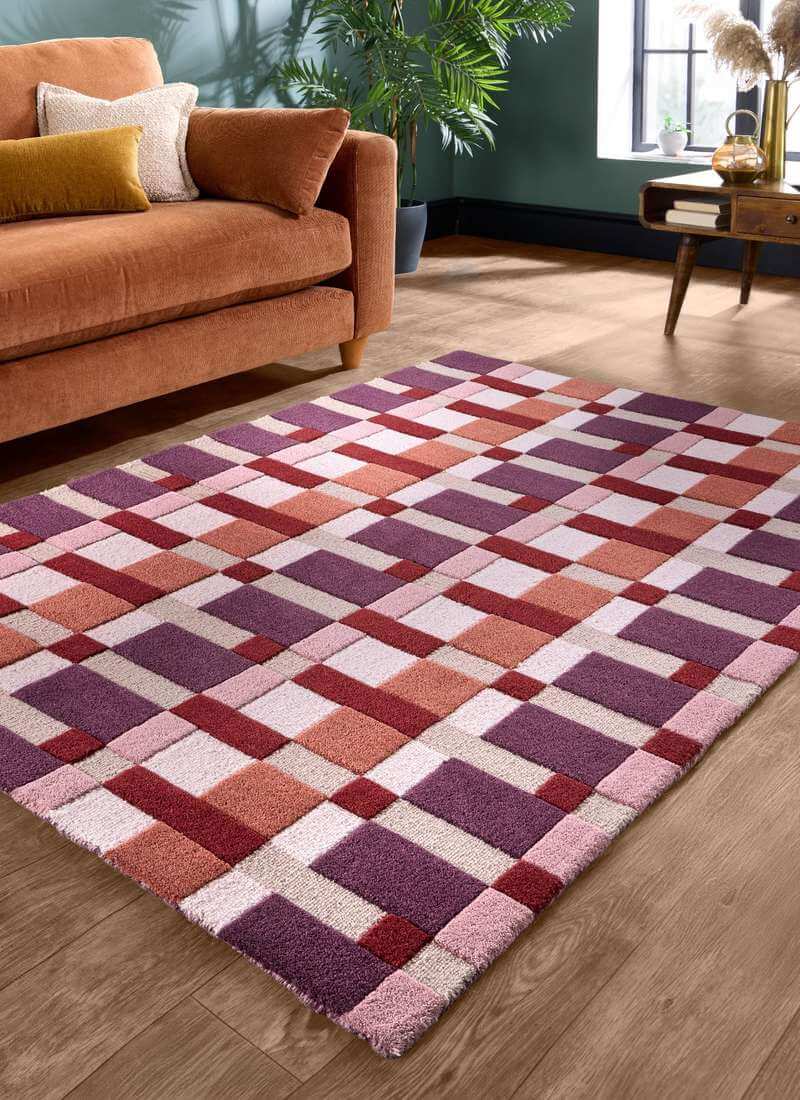 Hand-Carved Wool Geometric Rug – Multicolour