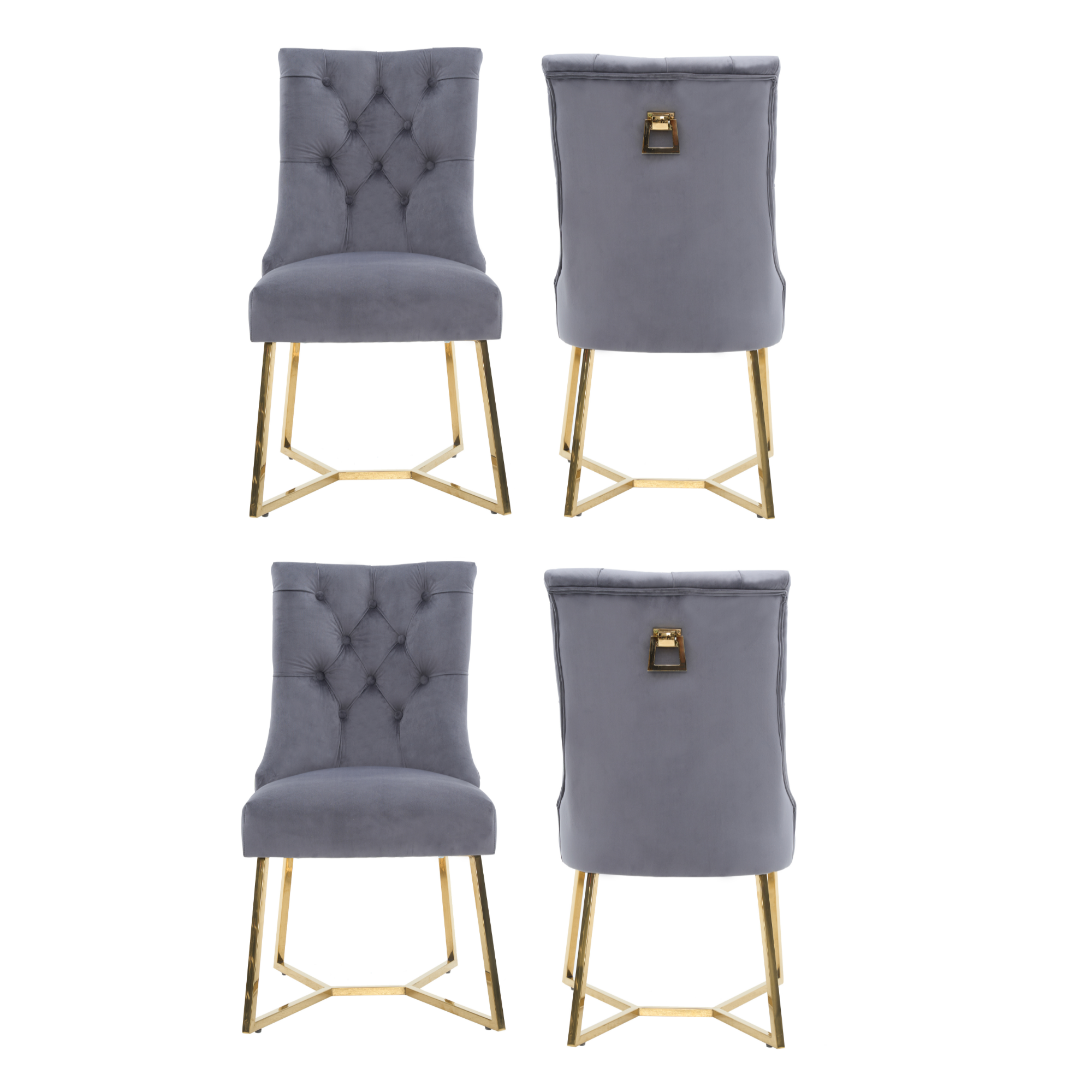 Ambra Velvet Dining Chair – Tufted Luxury Accent with Gold Legs & Ring Pull