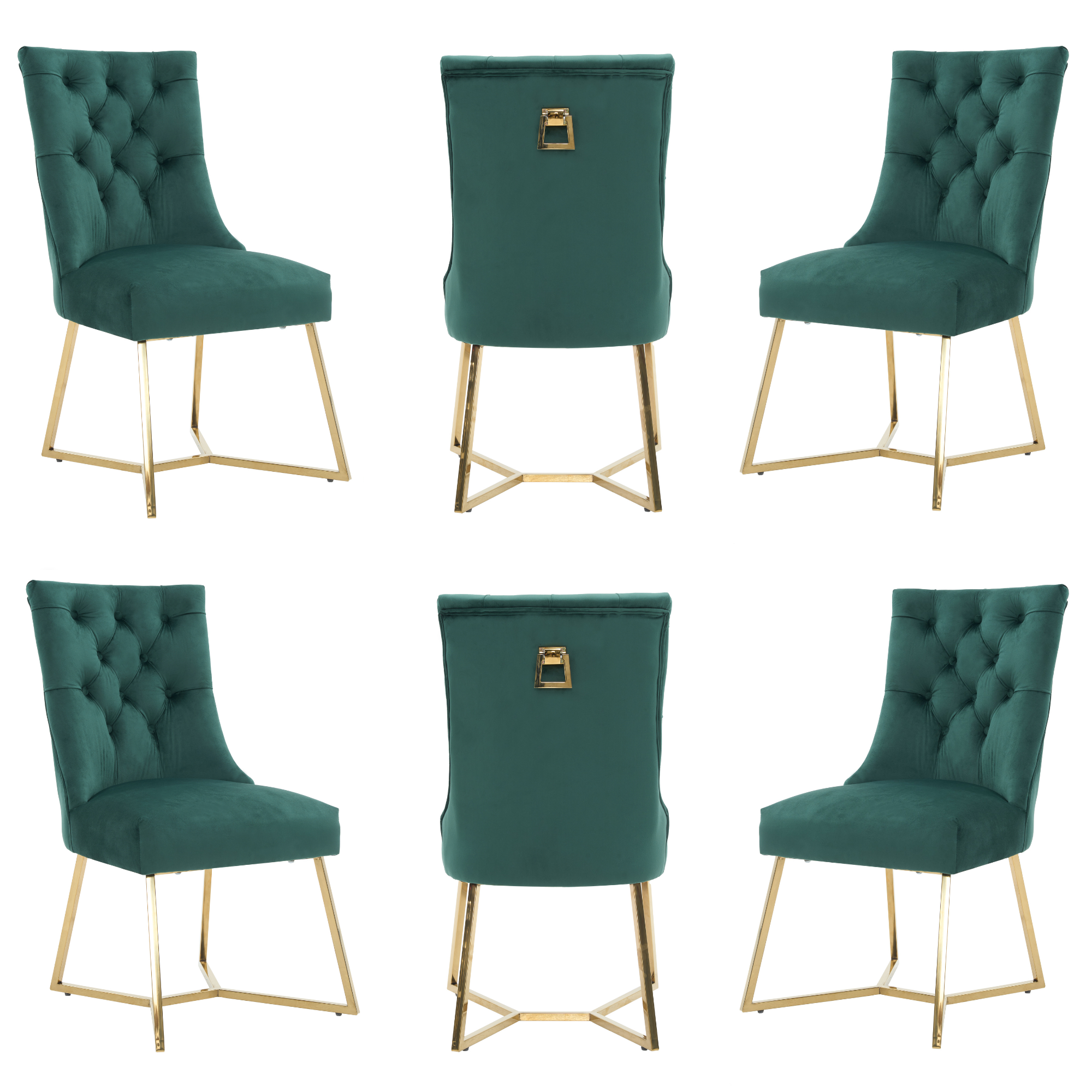 Ambra Velvet Dining Chair – Tufted Luxury Accent with Gold Legs & Ring Pull