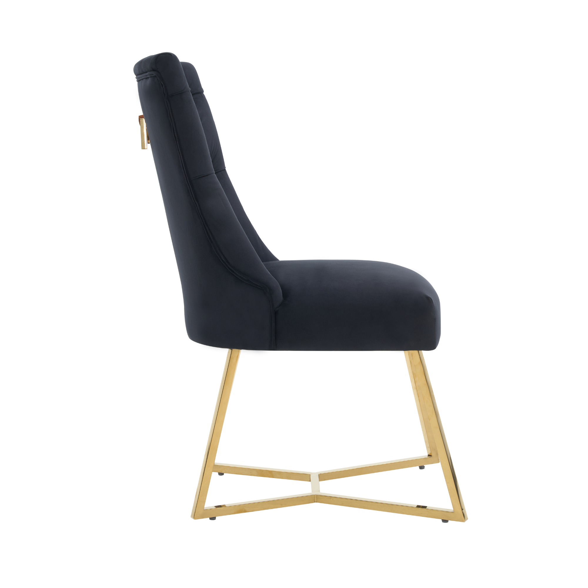 Ambra Velvet Dining Chair – Tufted Luxury Accent with Gold Legs & Ring Pull