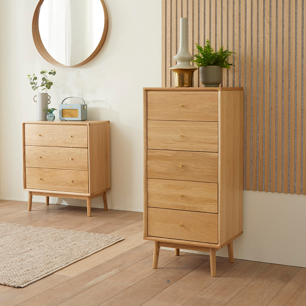 Wright Oak Tallboy Chest of 5 Drawers