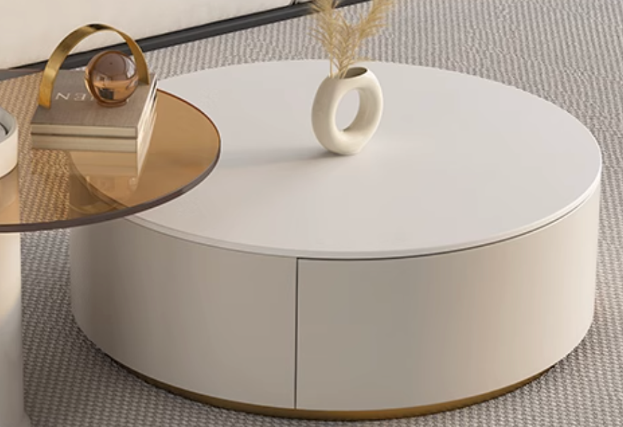 Riviera Round Nesting Coffee Table Set With Ottoman, White
