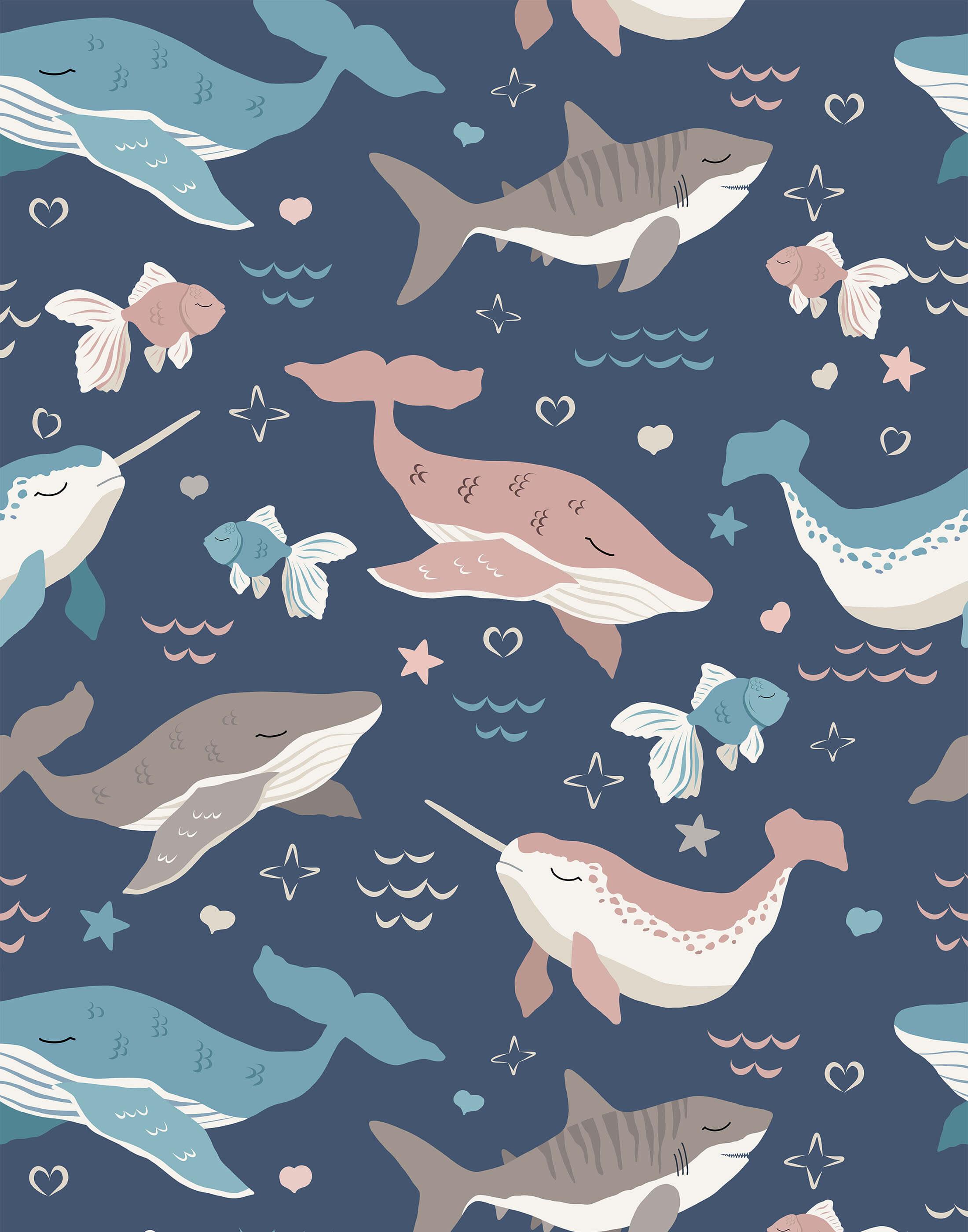 Bobbi Beck Moby Children's Whale Luxury Wallpaper