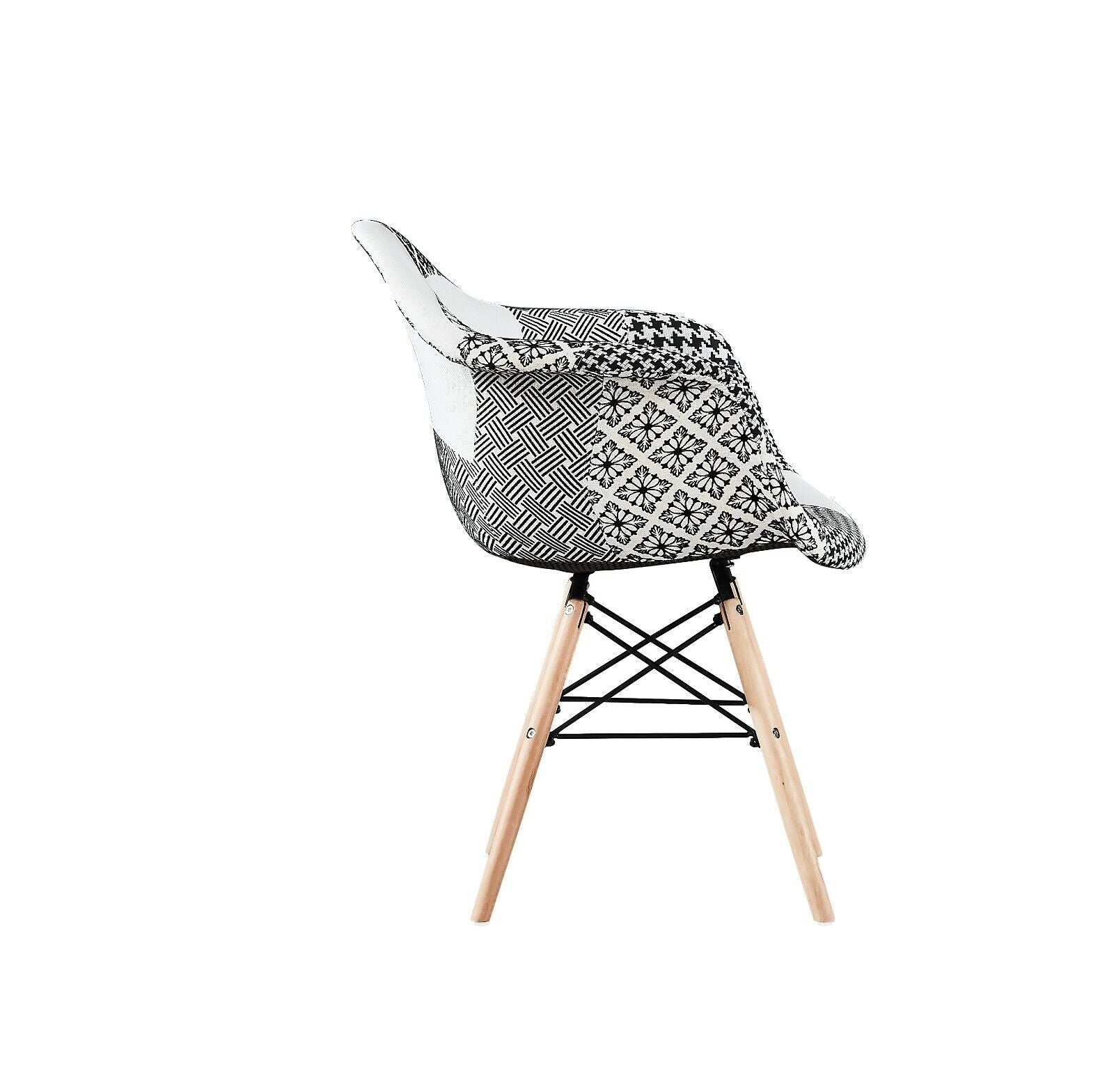 5PCs Dining Set - a White Halo Dining Table & Set of 4 Black/White Patchwork Accent Chairs