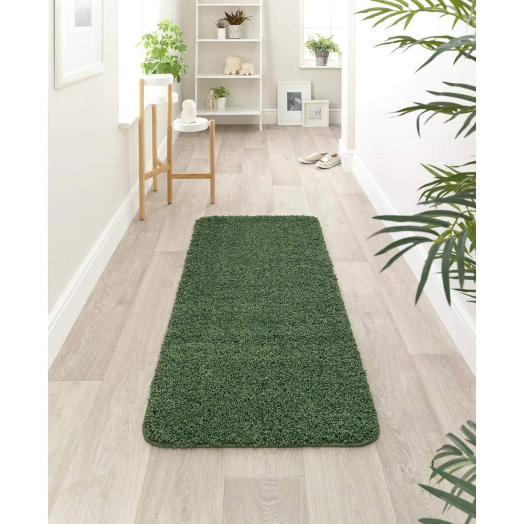 Washable Forest Green Shaggy Rug