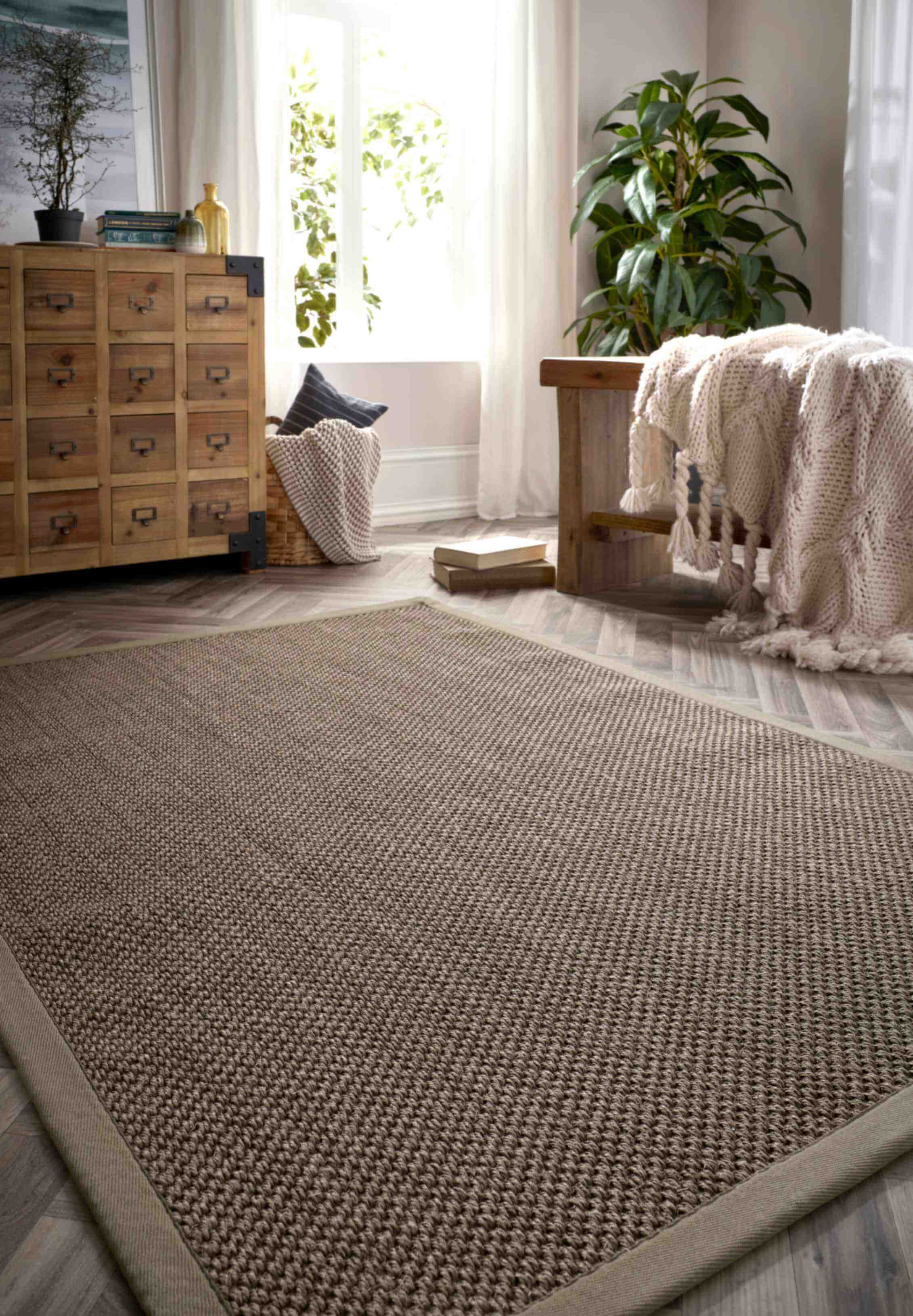 Bordered Sage Green Non-Slip Sisal Rug
