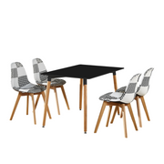 5PCs Dining Set - a Halo Dining Table & Set of 4 Black/White Tulip Patchwork Accent Chairs