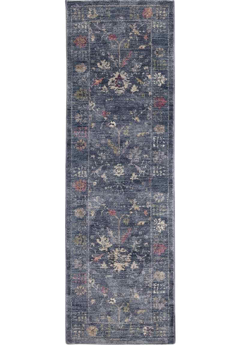 Traditional Floral Vintage Rug – Grey, Blue & Beige Elegance