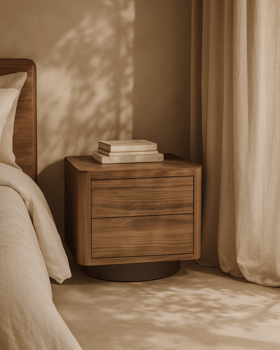 Coin Bedside Table - Light Walnut