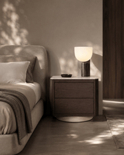 Coin Bedside Table - Smoke Oak & Marble