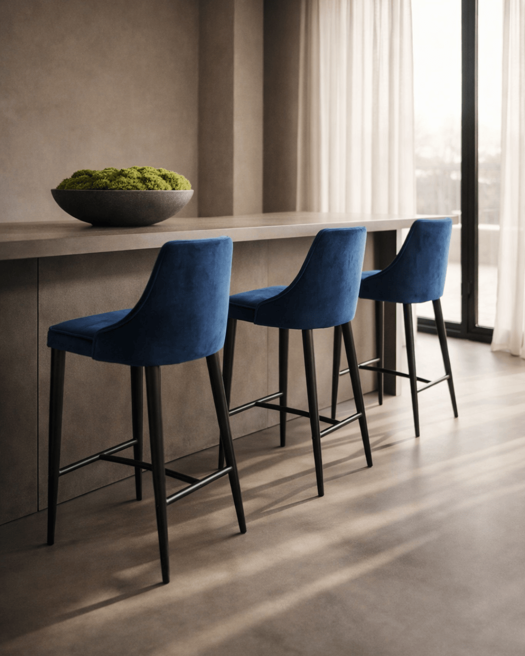 Alain Bar Stool - Navy Velvet