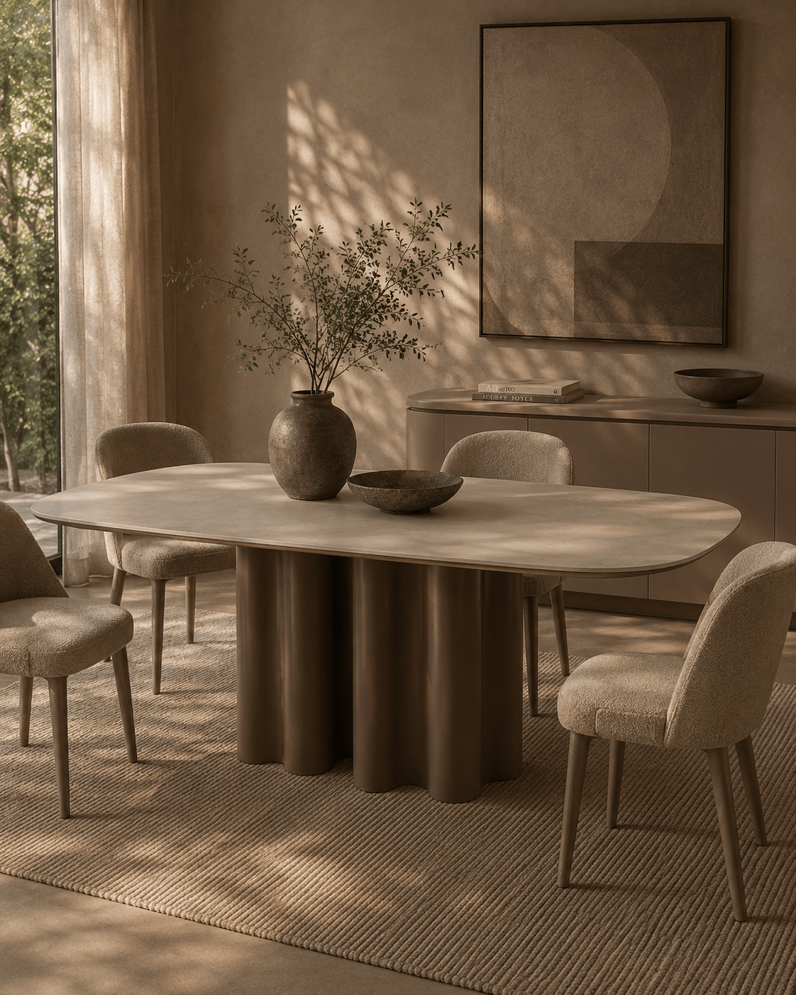 Moon Dining Table - 200 - Cocoa & Cream Ceramic