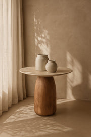 Basilca Side Table - Walnut Travertine