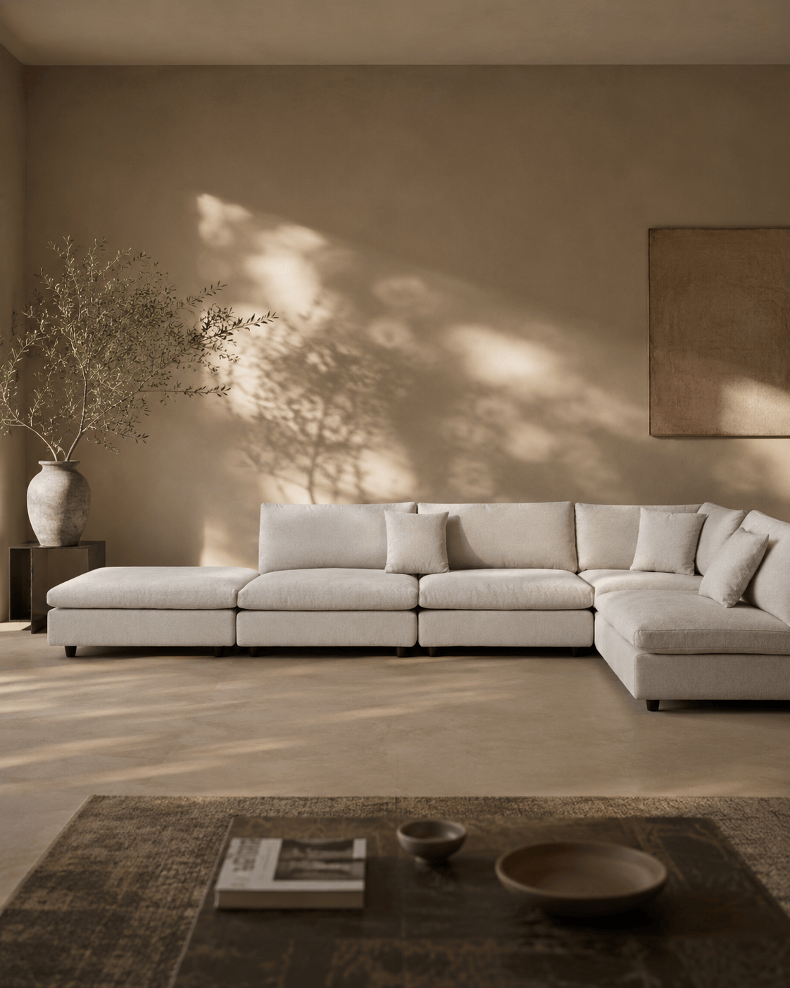 Blanco 5 Piece Modular Sofa - Avery Velour Cream